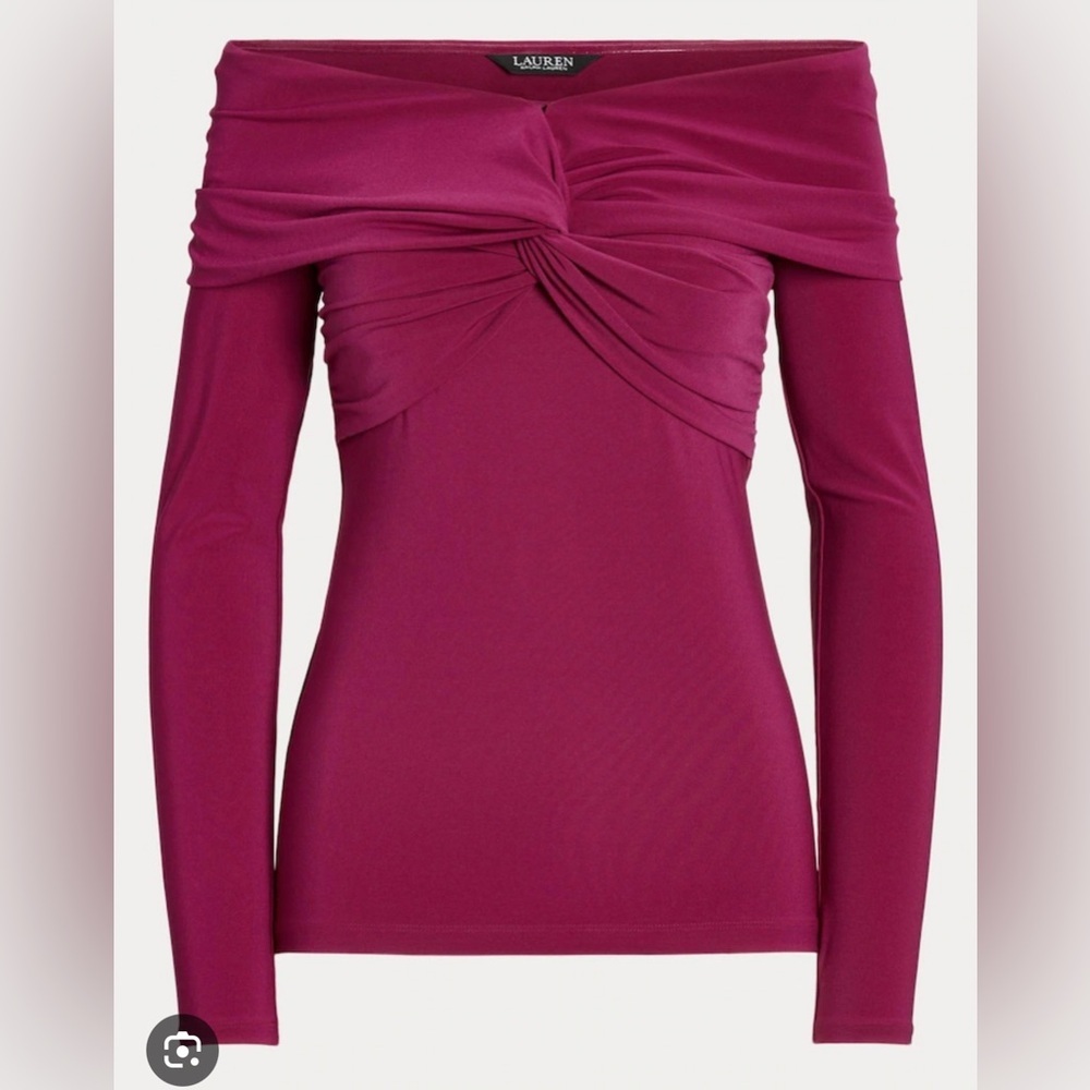 Lauren by Ralph Lauren Off Shoulder Fuchsia Pink Cross Front Top Medium M NWT
